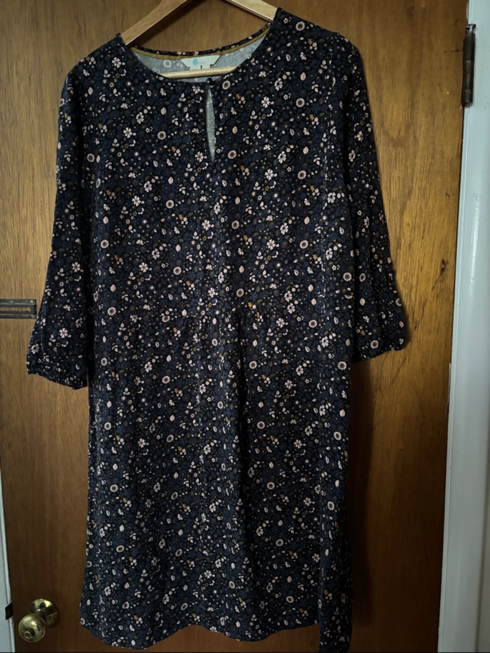 Boden Navy Floral Shift Dress with Pink Accents